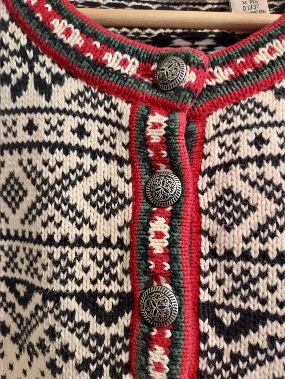 Vintage LL Bean Nordic Fair Isle Sweater Heavyweight Cotton Henley Size XL - Picture 4 of 12